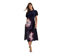 Ted Baker Damen WMD-MITZIC-Ponte Bodice Printed Satin Skirt Midi Dress Lässiges Kleid, Navy, 40