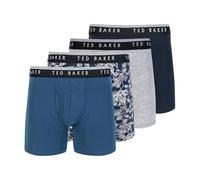 Ted Baker Herren 4 Pack Cotton Stretch Boxer Briefs Retroshorts, Denim/Leaf Print/Grey Heather/Sky, Medium