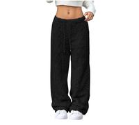 Teddy Fleece Hosen Damen Warm Plüsch Jogginghose Winter Lang Pyjamahose Sherpa Fleece Haushose Flauschig Kuschelhose Einfarbig Thermohose Bär Druck Fleecehose Elastische Taille Winterhose Loungewear