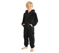 Teddy Fleece Overall Mädchen Jungen Fleece Schlafanzug Einteiler Langarm Jumpsuit Mit Kapuze Und Reißverschluss Warm Plüsch Onesie Winter Kinder Schlafoverall Niedlich Hausanzug Schwarz 12 Jahre