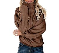 Teddy-Fleece Pullover Damen Warme Sweatshirt Winter Lose Bluse,Kanpola Einfarbige Langarmshirt mit Stehkragen ReißVerschluss Dicker Streetwear