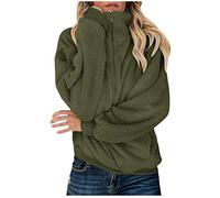 Teddy-Fleece Pullover Damen Warme Sweatshirt Winter Lose Bluse,Kanpola Einfarbige Langarmshirt mit Stehkragen ReißVerschluss Dicker Streetwear