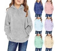 Teddy Fleece Pullover Mädchen Doppelseitiger Samt Kapuzenpullover Casual Einfarbig Hoodie Warme Sweatshirt mit Kapuze Bequem Plüschpullover 2024 Neueste Hoody Oberteile mit Tasche Die Discounter