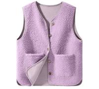 Teddy Fleece Weste Damen Ärmellos Fleecejacke Kurz V-Ausschnitt Fleeceweste Knöpfen Teddyfleece Jacke Locker Westen Winter Wärme Teddyweste Casual Winterjacke Plüschweste Übergangsjacke Pelzjacke