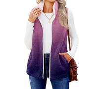 Teddy Fleece Weste Damen Ärmellos Fleecejacke Warm Fleeceweste Stehkragen Teddyweste Reißverschluss Teddyjacke Plüschweste Loose Damenweste Elegant Kuschelweste Fleece Teddy-Jacke Taschen Purple M