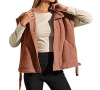 Teddy Fleece Weste Damen Ärmellos Fleecejacke Warm Weich Fleeceweste Umlegekragen Teddyweste Knopf Teddyjacke Plüschweste Lässig Damen-Westen Elegant Kuschelweste Webpelzjacke Taschen Brown M
