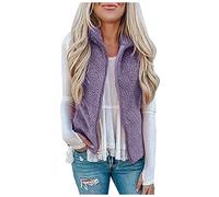 Teddy Fleece Weste Damen Ärmellos Teddyjacke Fleecejacke Herbst Winter Outdoor Damen-Westen Leicht Warm Fleeceweste Teddywesten,Lila,XL