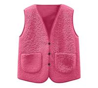 Teddy Fleece Weste Kinder Ärmellos Fleecejacke Jungen Mädchen Einfarbig Kurz V-Ausschnitt Teddyfleece Jacke Lockeres Teddy Weste Winter Warm Teddyweste Outdoor Winterjacke Plüschweste Übergangsjacke