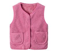 Teddy Fleece Weste Kinder Teddyjacke Mädchen Ärmellos Fleecejacke Kurz V-Ausschnitt Teddyfleece Jacke Plüschweste Taschen Herbst Winter Warm Teddyweste Outdoor Fleeceweste (Pink, 12-18 Months)