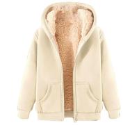 Teddy Fleecejacke Damen mit Kapuze und Taschen Übergangsjacke Reißverschluss Jacke Gefüttert Teddyfleece Jacke Plüschjacke Dicke Winterjacke Warm Teddyjacke Flauschig Herbstjacke Wintermantel, M-3XL