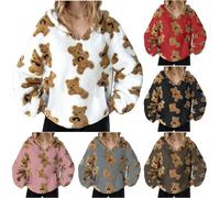 Teddy Hoodie Damen Oversize Pullover Damen Elegant Warm Teddy-Fleece Kapuzenpullover Sweatshirt Langarm Lose Winter Pulli Tops Oberteile Cartoon Bär Outwear Süßer Fleece Pulli Teenager Mädchen