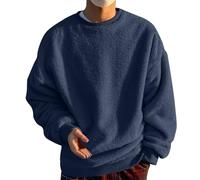 Teddy Jacke Herren, Plüsch Teddy Fleece Pullover Herren, Oversize Sweatshirt Fuzzy Plüsch Teddy Pulli Tops für Winter Komfortable Einfarbig Oberteile Freizeit Einfachheit Outwear (Dark Blue, XXXXXL)