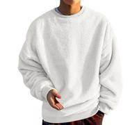 Teddy Jacke Herren, Plüsch Teddy Fleece Pullover Herren, Oversize Sweatshirt Fuzzy Plüsch Teddy Pulli Tops für Winter Komfortable Einfarbig Oberteile Freizeit Einfachheit Outwear (White, XXXXXL)