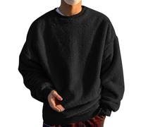 Teddy Jacke Herren, Plüsch Teddy Fleece Pullover Herren, Oversize Sweatshirt Fuzzy Plüsch Teddy Pulli Tops für Winter Komfortable Einfarbig Oberteile Freizeit Einfachheit Outwear (Black, XXXXL)
