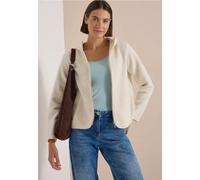 Cardigan CECIL, Damen, Gr. S (38), beige (teddy vanilleweiß), Stoff, 100% Polyester, unifarben, comfort fit normal, ohne Ausschnitt, Bündchen, Strickjacken, mit Kapuze (48604904-S) teddy vanilleweiß