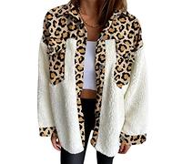 Teddy Jacken für Damen Kariert Lang Teddy Mantel Teddyjacke Shacket Hemdjacke Damen Leo Teddymantel Frau Plüschmantel Sherpa Flauschige Jacke Damen Teddymäntel Frauen Plüschjacke Damen Warm Gelb M