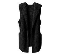 Teddy Jacken für Damen Plüschjacke Damen Teddy Weste Lang Winterjacke Ärmellos Cardigan mit Kapuze Herbst Winter Warm Teddyweste Plüsch Mantel Elegance Freizeit Damenwesten Jacke (Schwarz, XL)