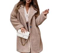 Teddy Mantel Damen Lang Fleecejacke Revers Wintermantel Plüschjacke Winterjacke Warm Teddy Fleece Jacke Mantel Winter Trenchcoat Wolle Cardigan Elegant Übergangsjacke Frauen Fellmantel