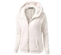 teddy mantel damen lang,Teddy Fleece Jacke Weiß Fleecejacke mit Kapuze Reißverschluss Thermo Kuschelige Flauschige Sweatjacke Wollfleece Pulli Plüschjacke Fliesjacken Für Frauen Winter Bekleidung