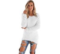 Teddy Pullover Damen, Plüsch Pullover Damen Teddy-Fleece Lang Flauschig Pulli - Winter Warm Plüschpullover Einfarbig Rundhals Langarm Winterpullover Weich Casual Sweatshirt Thermo Shirt