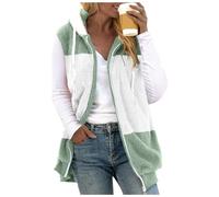 Teddy Weste Damen Ärmellos Teddyfell Jacke Damen Fleeceweste Herbst Warm Teddyweste Mit Kapuze Teddyjacke Plüschweste Loose Fit Damenweste Elegante Kuschelweste Sherpa Jacke Taschen Light Green XXL