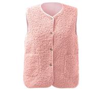 Teddy Weste Damen Ärmellose Fleeceweste mit Taschen, Teddywesten Einfarbig Fleece Weste Herbst Knopfleiste Ohne Ärmel Fleecejacke Winter Warm Teddyjacke Kuschelige Casual Strickweste Damen für Alltag