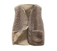 Teddy Weste Damen Fleeceweste Fleecejacke Ärmellos Teddyfleece Jacke V-Ausschnitt Knopfleiste Fleece Teddyweste Herbst Winter Flauschige Warme Teddyjacke Kurz Plüschweste Übergangsjacke Teddywesten