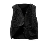 Teddy Weste Damen Fleeceweste Fleecejacke Ärmellos Teddyfleece Jacke V-Ausschnitt Knopfleiste Fleece Teddyweste Herbst Winter Flauschige Warme Teddyjacke Kurz Plüschweste Übergangsjacke Teddywesten