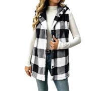 Teddy Weste Damen Leicht Warme Teddyweste mit Kapuze Kariertes Fleeceweste | Damenweste Teddyjacke Elegante Kapuzenweste Ohne Ärmel Kuscheljacke Lässig Übergangsjacke Frauen Bekleidung
