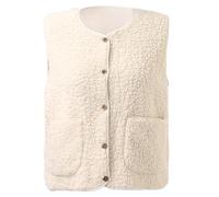 Teddy Weste Damen mit Taschen, Fleeceweste Damen Kurz Einfarbig Fleece Weste Knöpfen Teddywesten Herbst Teddyjacke Große Größen Ohne Ärmel Fleecejacke Moderne Classic Westen für Übergangsjahreszeit