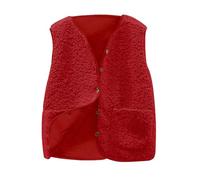 Teddy Weste Damen mit Taschen Fleeceweste Kurz, Einfarbig Teddyfell Weste Herbst Teddywesten Button Down Herbst Teddyjacke Ärmellose Große Größen Fleecejacke Kuschelige Casual Damenwesten für Büro