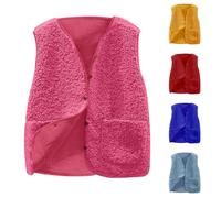 Teddy Weste Damen Winter Warm Ärmellos Fellweste Einfarbig V-Ausschnitt Knöpfen Fleeceweste aus Teddyfell Fleece Winterweste Kurz Teddyjacke Plüsch Westen