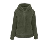 Teddyfell Jacke Damen Herbstjacke Fleecejacke Warme Fleecemantel Kapuzenpullover Zipper Hoodie Plüschjacke Mit Taschen Winter Winterjacke Regenjacke Strickjacke Sweatjacke Braun Damenjacke Grün Xl Xxl