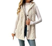 Teddyfell Weste Damen Ärmellos Teddy Jacke Dame Fleeceweste Warm Weich Teddyweste Mit Kapuze Teddyjacke Plüschweste Lose Casual Damen-Westen Elegant Kuschelweste Plüschjacke Taschen Beige XL