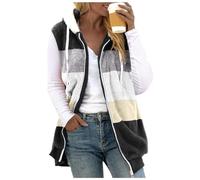 Teddyfell Weste Damen Ärmellose Herbstjacke Damen Fleeceweste Herbst Winter Warm Teddyweste Mit Kapuze Teddyjacke Plüschweste Lässig Loose Damenweste Elegant Kuschelweste Sherpa Jacke Taschen Black XL