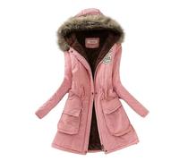 Teddyfleece Jacke Damen,Damen Wintermantel Warmer Steppmantel Lang Mit Kapuze Und Abnehmbarem Fleece-Kragen Knutschilein,Damen Mantel Tailliert,Winterjacke Damen Warm,B Light Pink,Xl