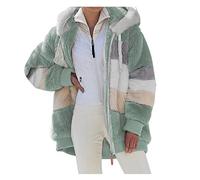 Teddyfleece Jacke Damen Kuscheljacke Flauschig Teddy Fleecejacke Lang Kuschelfleece Mädchen Plüschmantel Winterjacke mit Kapuze Kuschelige Sweatjacke Teddyfutter, Grün