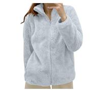 Teddyfleece Mantel Damen Plüschjacke Kurz Winterjacke Stehkragen Einfarbig Fleece Jacke Soft Bequem Fleecejacke Damen Ohne Kapuze Plüsch Sweatjacke Warm Outdoorjacke Übergang Herbstjacke Große Größen