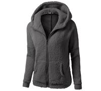 teddyfleece pullover damen,Teddy Fleece Jacke Grau Fleecejacke mit Kapuze Reißverschluss Thermo Kuschelige Flauschige Sweatjacke Wollfleece Pulli Plüschjacke Fliesjacken Für Frauen Winter Bekleidung