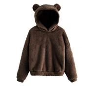 Teddyjacke Damen Fleece Hoodie Sherpa Weiche Kapuzenpullover mit BäRenohren PlüSchjacke Warme Komfortable Pullover Teddyfleece Herbst Winter Fleecejacke Mantel Female Sweatjacke(#B Kaffee,XL)