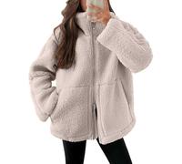 Teddyjacke Damen Fleecejacke Warme Dicke Freizeit Zwei-Wege Reißverschluss Winterjacke Einfarbig Teddyfleece Teddy Jacke mit Taschen und Reißverschluss Wintermantel Herbstjacke Winterjacke Plüschjacke