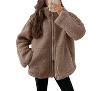 Teddyjacke Damen Fleecejacke Warme Dicke Freizeit Zwei-Wege Reißverschluss Winterjacke Einfarbig Teddyfleece Teddy Jacke mit Taschen und Reißverschluss Wintermantel Herbstjacke Winterjacke Plüschjacke