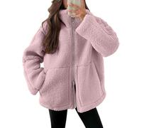 Teddyjacke Damen Fleecejacke Warme Dicke Freizeit Zwei-Wege Reißverschluss Winterjacke Einfarbig Teddyfleece Teddy Jacke mit Taschen und Reißverschluss Wintermantel Herbstjacke Winterjacke Plüschjacke