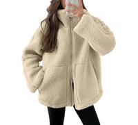 Teddyjacke Damen Fleecejacke Warme Dicke Freizeit Zwei-Wege Reißverschluss Winterjacke Einfarbig Teddyfleece Teddy Jacke mit Taschen und Reißverschluss Wintermantel Herbstjacke Winterjacke Plüschjacke