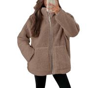 Teddyjacke Damen Fleecejacke Warme Dicke Freizeit Zwei-Wege Reißverschluss Winterjacke Einfarbig Teddyfleece Teddy Jacke mit Taschen und Reißverschluss Wintermantel Winterjacke 2025 Plüschjacke