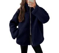 Teddyjacke Damen Fleecejacke Warme Dicke Freizeit Zwei-Wege Reißverschluss Winterjacke Einfarbig Teddyfleece Teddy Jacke mit Taschen und Reißverschluss Wintermantel Herbstjacke Winterjacke Plüschjacke
