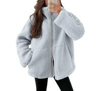 Teddyjacke Damen Fleecejacke Warme Dicke Freizeit Zwei-Wege Reißverschluss Winterjacke Einfarbig Teddyfleece Teddy Jacke mit Taschen und Reißverschluss Wintermantel Herbstjacke Winterjacke Plüschjacke