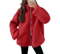 Teddyjacke Damen Fleecejacke Warme Dicke Freizeit Zwei-Wege Reißverschluss Winterjacke Einfarbig Teddyfleece Teddy Jacke mit Taschen und Reißverschluss Wintermantel Herbstjacke Winterjacke Plüschjacke