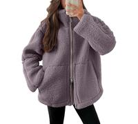 Teddyjacke Damen Fleecejacke Warme Dicke Freizeit Zwei-Wege Reißverschluss Winterjacke Einfarbig Teddyfleece Teddy Jacke mit Taschen und Reißverschluss Wintermantel Herbstjacke Winterjacke Plüschjacke