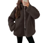 Teddyjacke Damen Fleecejacke Warme Dicke Freizeit Zwei-Wege Reißverschluss Winterjacke Einfarbig Teddyfleece Teddy Jacke mit Taschen und Reißverschluss Wintermantel Herbstjacke Winterjacke Plüschjacke